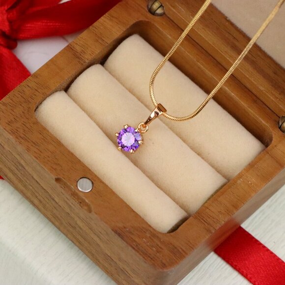 "Dainty Purple Round Pendant in Rose Gold Finish – Chic Design,XPPT1850 - Picture 8 of 13